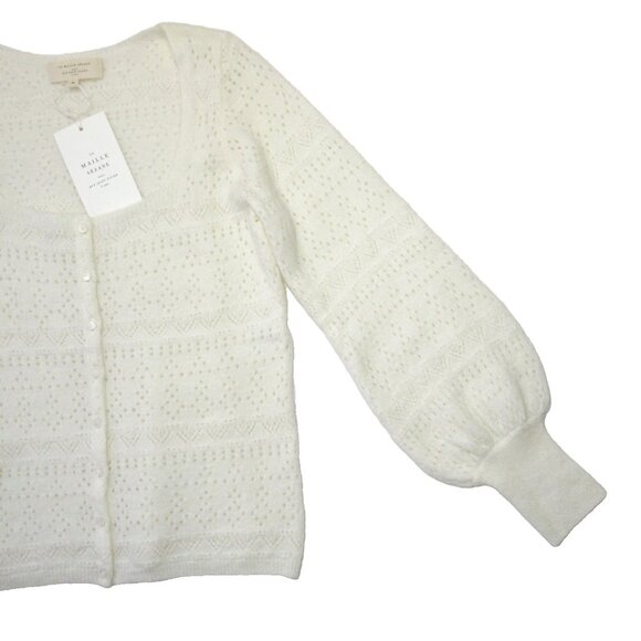 NWT La Maille Sezane Esmee Cardigan in Ecru Pointelle Mohair Wool Knit Sweater M - Picture 7 of 9